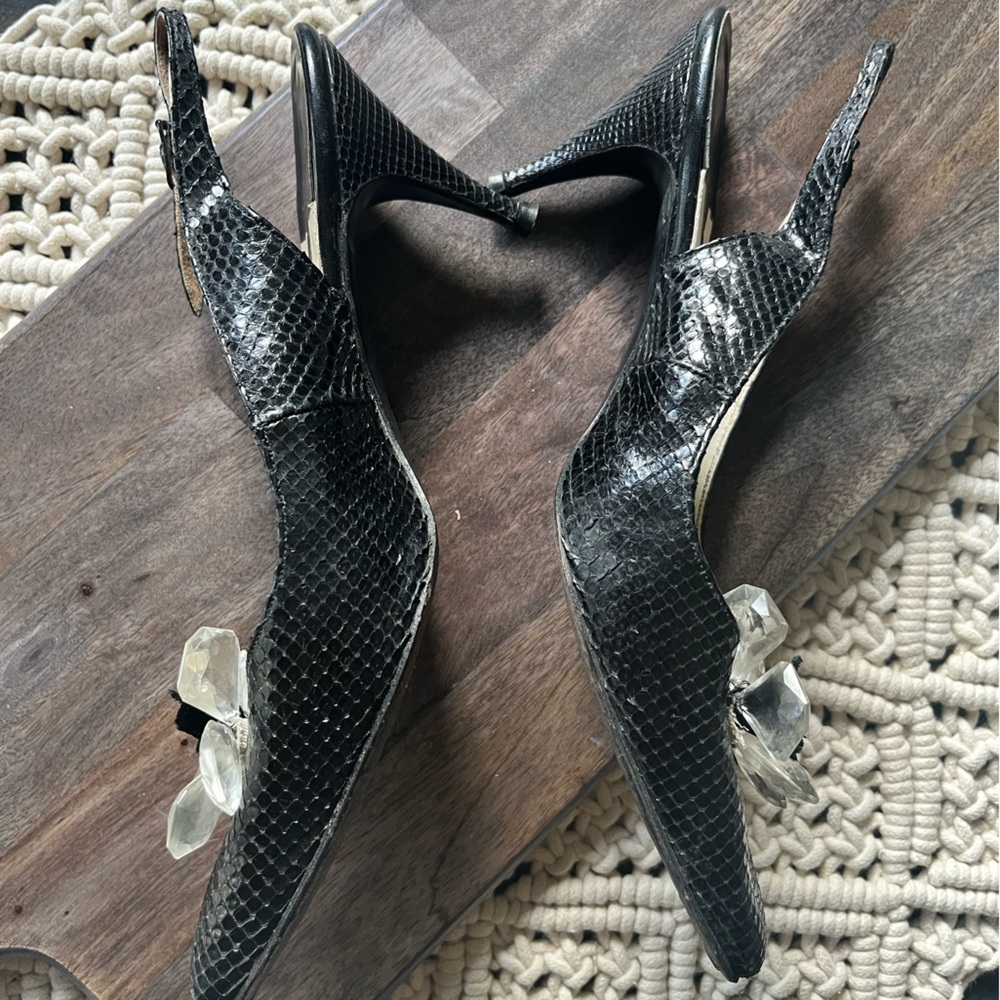 Custom Craft Holt Renfrew Vintage Black Sling Back Leather Pumps 8.5